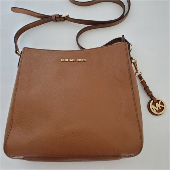Michael Kors Timeless Saffiano Tan Leather Crossbody Messenger Bag Zip Closure - Picture 3 of 13